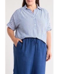 Max Studio - Stripe Short Sleeve Textured Button-Up Shirt - Lyst