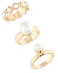 Nordstrom Rack - Set Of 3 Faux Pearl Rings - Lyst