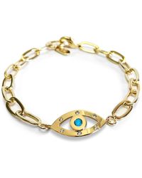 Liza Schwartz - Cubic Zirconia Evil Eye Paper Clip Chain Bracelet - Lyst