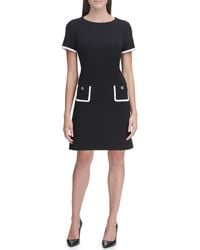 Tommy Hilfiger - Scuba Crepe Pipe Trim Pocket Short Sleeve Dress - Lyst