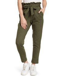BCBGeneration Tie Waist Tapered Leg Paperbag Pants In Green At Nordstrom Rack