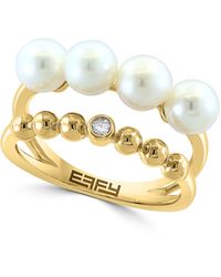 Effy - 14k Yellow Gold 5mm Freshwater Pearl & Diamond Ring - Lyst