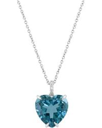 Effy - 14k White Gold Diamond & London Blue Topaz Heart Pendant Necklace - Lyst