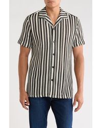 T.R. Premium - Textured Stripe Knit Short Sleeve Button-Up Shirt - Lyst