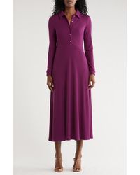 AREA STARS - Raya Long Sleeve Rib Midi Dress - Lyst