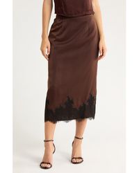 Wayf - Lace Trim Midi Skirt - Lyst