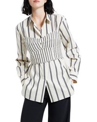 Theory - Stripe Cotton Bustier & Button-up Shirt Set - Lyst