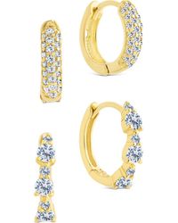 Sterling Forever - Lioren Set Of 2 Assorted Cubic Zirconia Micro Huggie Hoop Earrings - Lyst