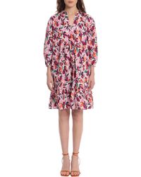DONNA MORGAN FOR MAGGY - Floral Long Sleeve Stretch Cotton Dress - Lyst