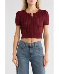 Vigoss - Crop Pointelle Short Sleeve Cardigan - Lyst