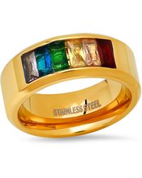 HMY Jewelry - 18k Gold Plated Stainless Steel Baguette Crystal Band Ring - Lyst