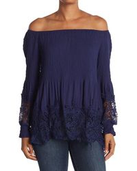 Forgotten Grace - Crochet Trim Smocked Off-The-Shoulder Top - Lyst