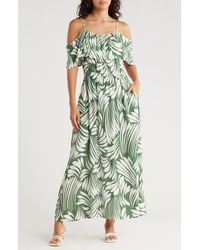 AREA STARS - Fan Print Cold Shoulder Maxi Dress - Lyst