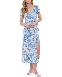 Blu Pepper - Floral Puff Sleeve Front Slit Midi Dress - Lyst