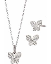 Savvy Cie Jewels - Sterling Butterfly Stud Earrings & Pendant Necklace Set - Lyst