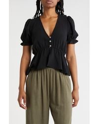 Melrose and Market - Button Detail Puff Sleeve Top - Lyst