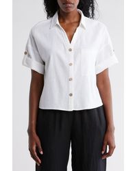 Ellen Tracy - Boxy Short Sleeve Crop Button-Up Shirt - Lyst