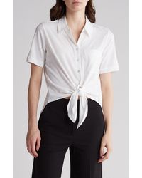 Theory - Hekanina Sea Short Sleeve Slub Cotton Button-up Shirt - Lyst
