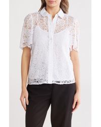 Nanette Lepore - Lace Short Sleeve Button-Up Shirt - Lyst