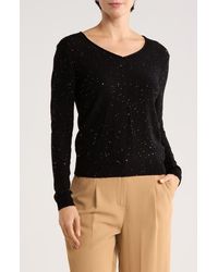 Sofiacashmere - Sequin V-Neck Wool Cashmere Blend Sweater - Lyst