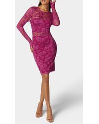 Bebe - Lace Long Sleeve Cocktail Dress - Lyst