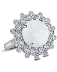 Lafonn - Platinum Plated Sterling Silver Simulated Diamond & Simulated Opal Art Deco Ring - Lyst