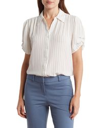 Adrianna Papell - Puff Short Sleeve Button-up Top - Lyst