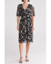 Connected Apparel - Flutter Sleeve Ruched Midi Dress - Lyst