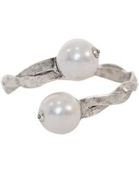 Karine Sultan Glinting Sterling Silver Plated Faux Pearl Cuff Bracelet At Nordstrom Rack - Metallic