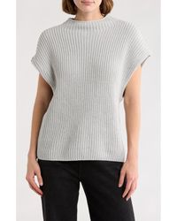 Leith - Mock Neck Cap Sleeve Cotton Blend Sweater - Lyst