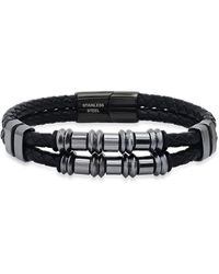 HMY Jewelry - Mens' Double-strand Bead & Braided Leather Bracelet - Lyst
