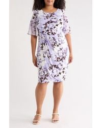 Connected Apparel - Flutter Sleeve Faux Wrap Dress - Lyst