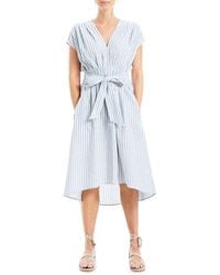 Max Studio - Stripe Tie Front Linen & Cotton Dress - Lyst