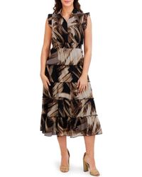 London Times - Flutter Sleeve Tiered Chiffon Maxi Dress - Lyst