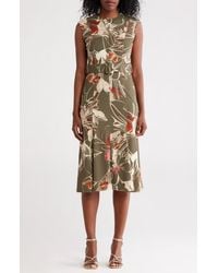 Calvin Klein - Floral Sleeveless Belted A-Line Midi Dress - Lyst