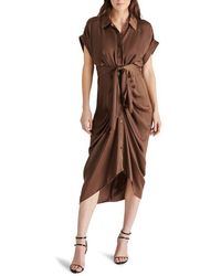 Steve Madden - Tori Tie Waist Satin Midi Shirtdress - Lyst