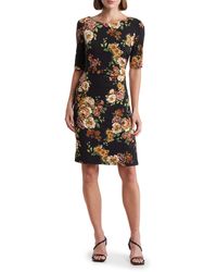 Connected Apparel - Floral Side Gather Dress - Lyst