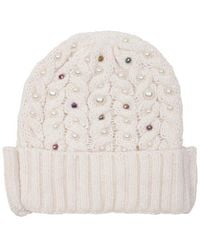 Saachi - Faux Pearl Embellished Cable Knit Beanie - Lyst