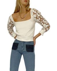 French Connection - Juri Mozard Caballo Lace Sleeve Cotton Sweater - Lyst