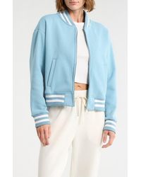 90 Degrees - Silicone Varsity Stripe Fleece Zip Jacket - Lyst