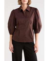 Gemma  Jane - Three-Quarter Sleeve Pleated Waist Button-Up Shirt - Lyst
