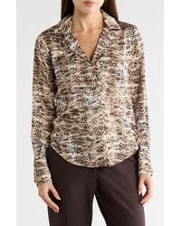 DKNY - Snakeskin Print Satin Button-Up Top - Lyst