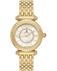 Michele - 18k Gold Plated Caber Three-hand Diamond Bracelet Watch - Lyst