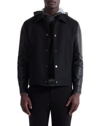 Bugatchi - Leather Sleeve Tweed Jacket - Lyst