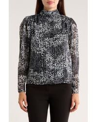 Tahari - Animal Print Long Sleeve Chiffon Top - Lyst