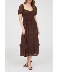AUGUST SKY - Puff Sleeve Tiered Midi Dress - Lyst