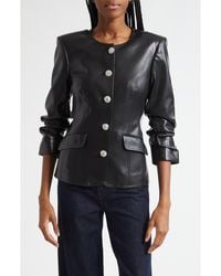 Cinq À Sept - Crystal Button Scrunched Sleeve Faux Leather Jacket - Lyst