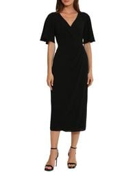 Maggy London - Flutter Sleeve Faux Wrap Midi Dress - Lyst