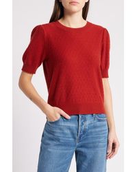 FRAME - Puff Sleeve Pointelle Cashmere Sweater - Lyst
