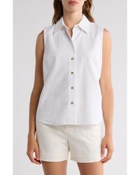 Vince - Sleeveless Cotton Blend Button-Up Shirt - Lyst